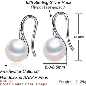 Pearl Earrings 925 Sterling Silver Hoop Handpicked AAAA 8.0-8.5mm Real Pearl